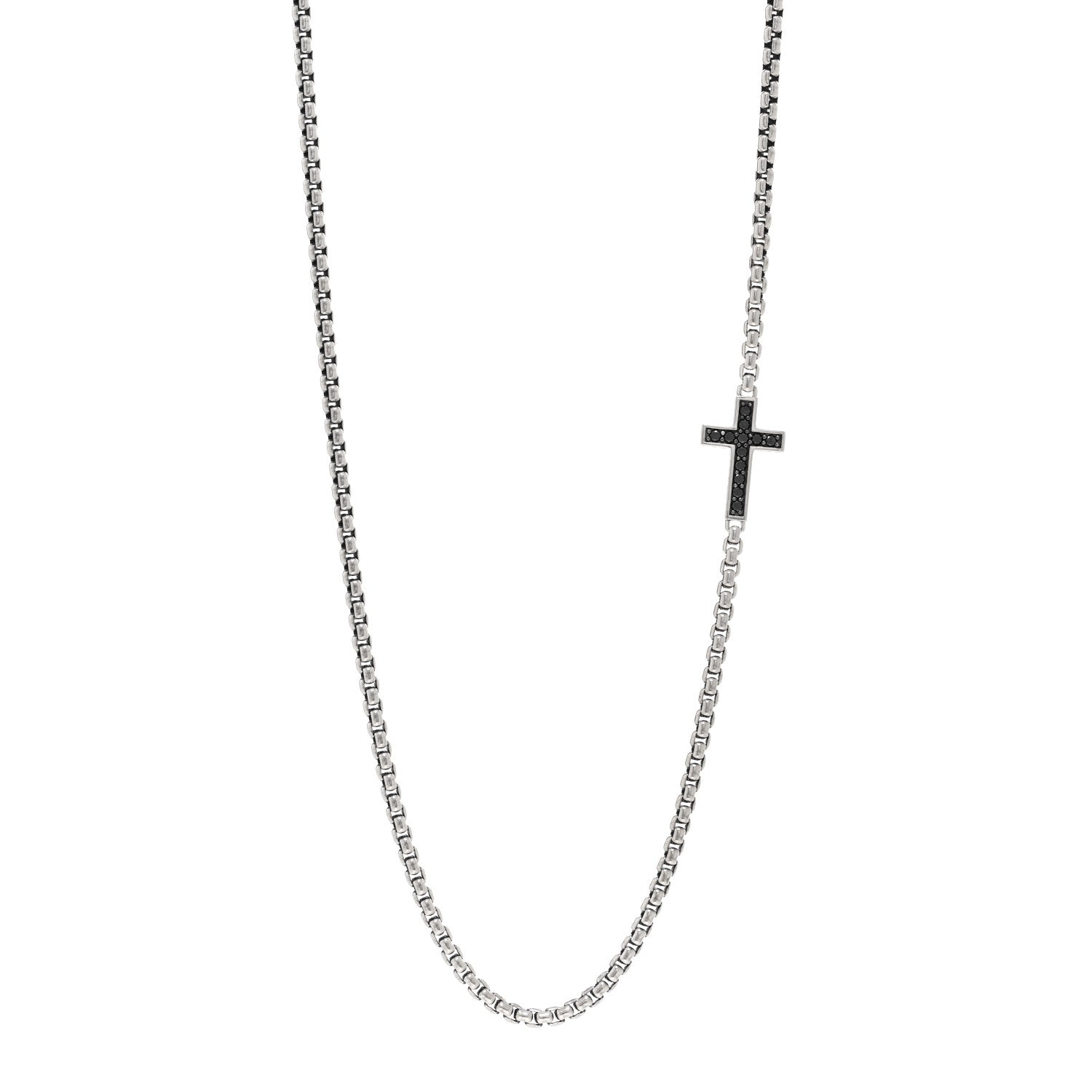 David Yurman Sterling Silver Black Diamond Streamline Cross Station Necklace 26" 1 of 4
