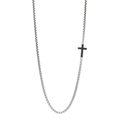 David Yurman Sterling Silver Black Diamond Streamline Cross Station Necklace 26" 1 of 4