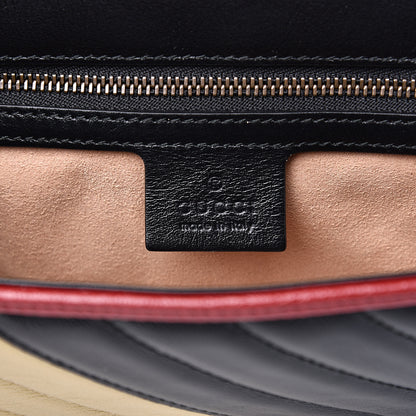 Gucci Azalea Calfskin Matelasse Diagonal Patchwork Small Torchon GG Marmont Shoulder Bag Black Beige Romantic Cerise 5 of 9