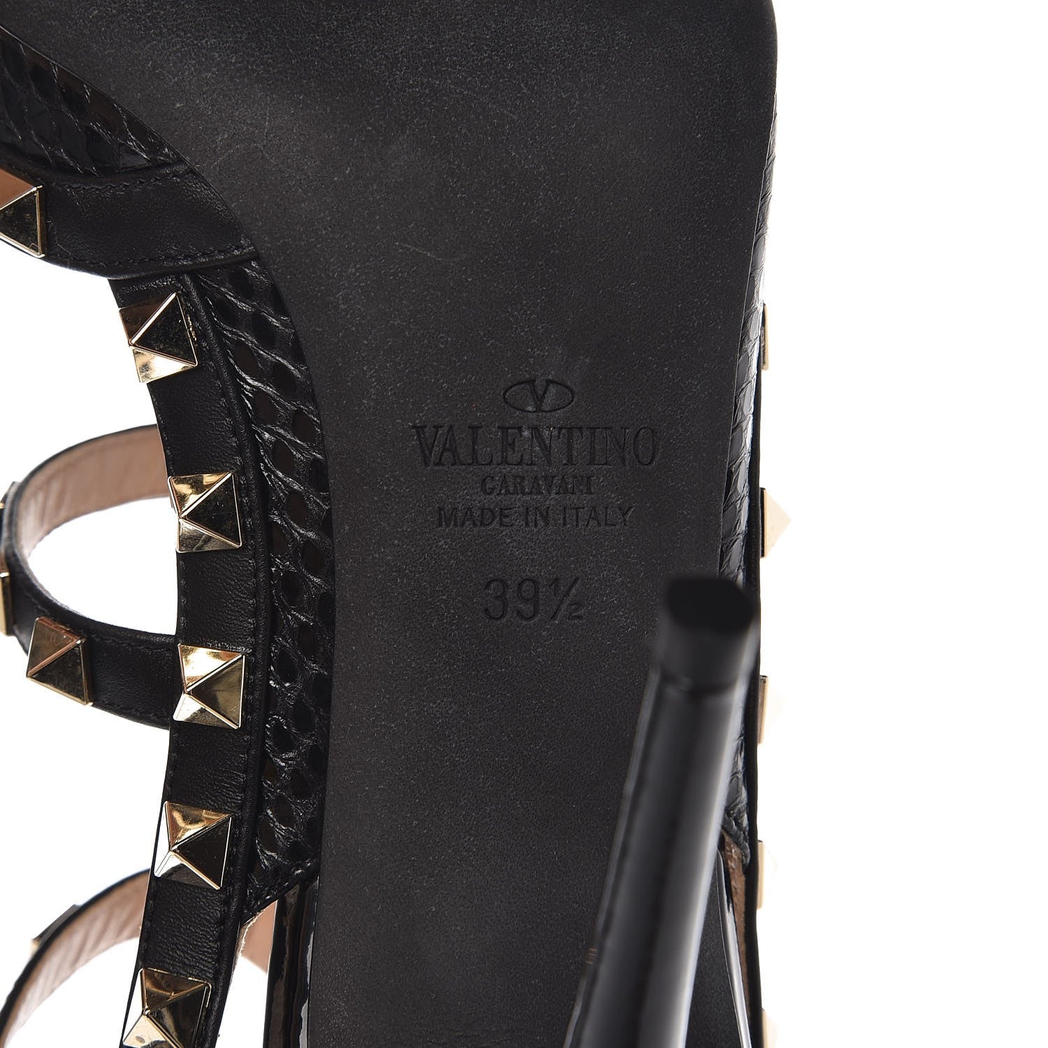 Valentino Garavani Glossy Python Rockstud Ankle Strap Pumps 39.5 Black 6 of 8