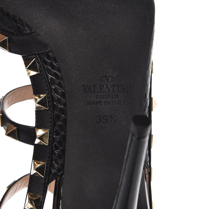 Valentino Garavani Glossy Python Rockstud Ankle Strap Pumps 39.5 Black 6 of 8