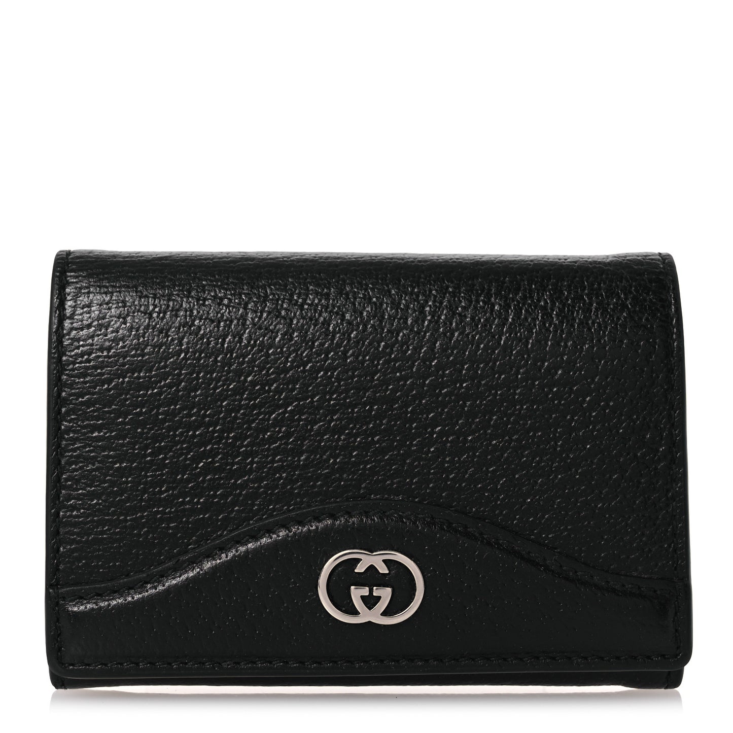 Textured Dollar Calfskin Interlocking G Card Case Black