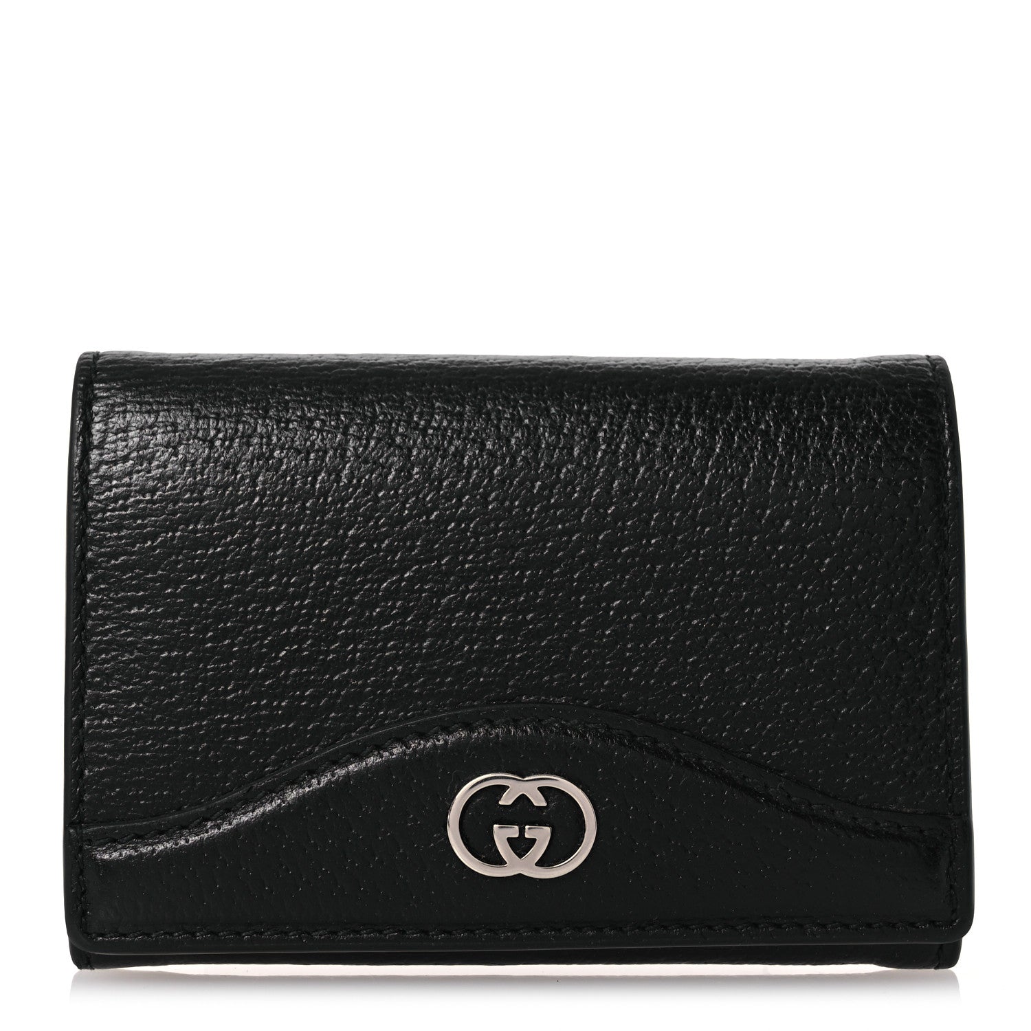 Gucci Textured Dollar Calfskin Interlocking G Card Case Black 1 of 9