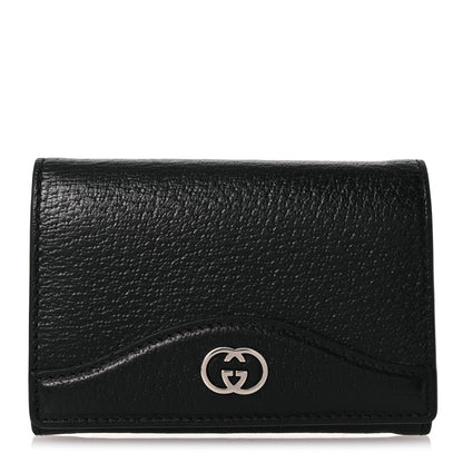 Gucci Textured Dollar Calfskin Interlocking G Card Case Black 1 of 9