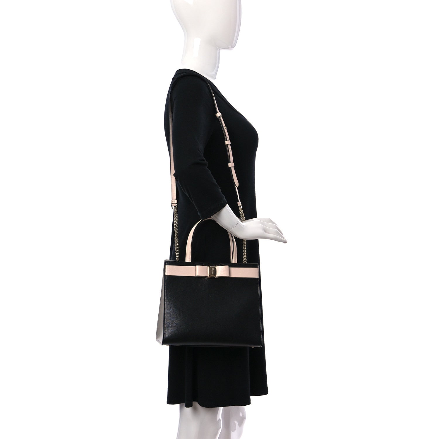 Salvatore Ferragamo Calfskin Medium Vara Bow Top Handle Tote Black Pink 2 of 13