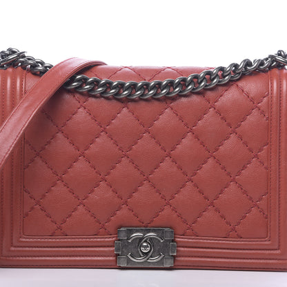 Chanel Calfskin Quilted Double Stitch New Medium Boy Flap Red 13 of 13