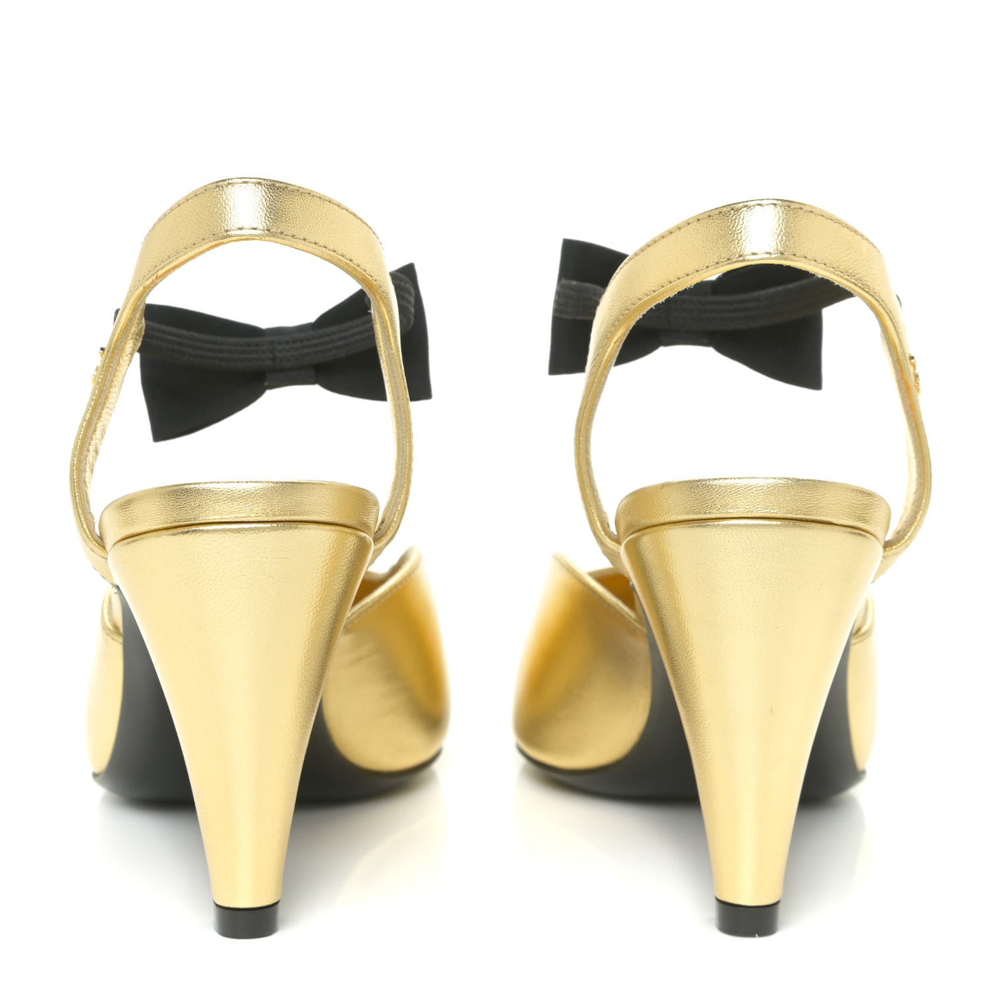 Laminated Lambskin Grosgrain Cap Toe CC Pumps 36 Gold Black