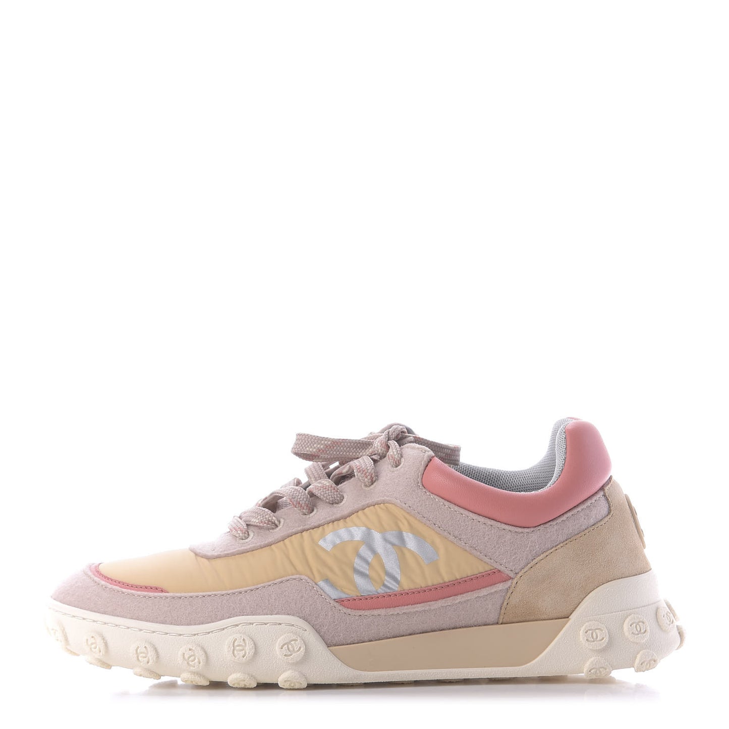 Nylon Calfskin Suede Womens CC Sneakers 38 Beige Pink