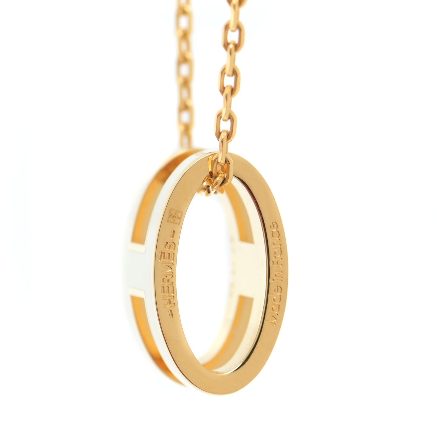 Lacquered Gold Pop H Pendant Necklace White