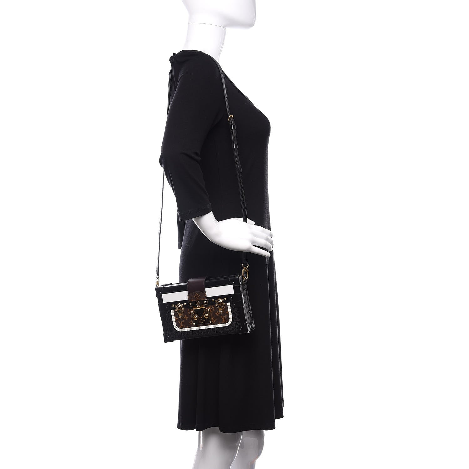 Louis Vuitton Monogram Calfskin Petite Malle Black White 2 of 8