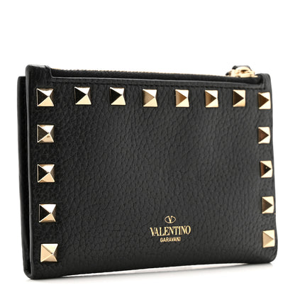 Valentino Garavani Pebbled Calfskin Rockstud Coin Case Card Holder Black 6 of 20