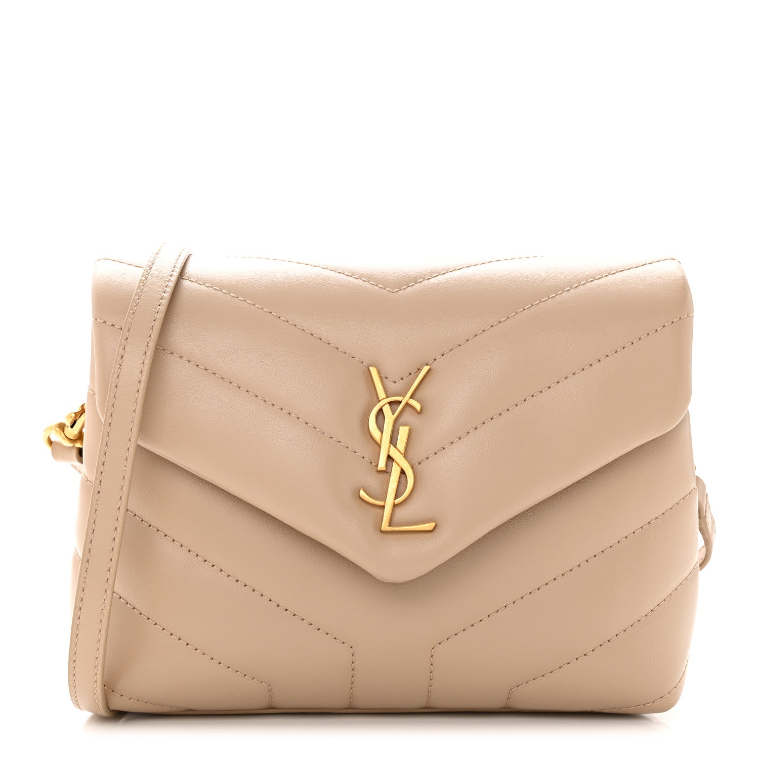 Saint Laurent Calfskin Y Quilted Monogram Toy Loulou Crossbody Bag Dark Beige 1 of 12
