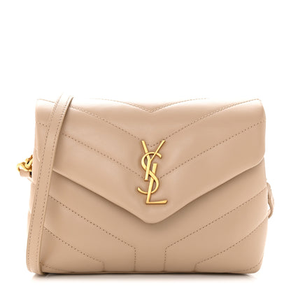 Saint Laurent Calfskin Y Quilted Monogram Toy Loulou Crossbody Bag Dark Beige 1 of 12