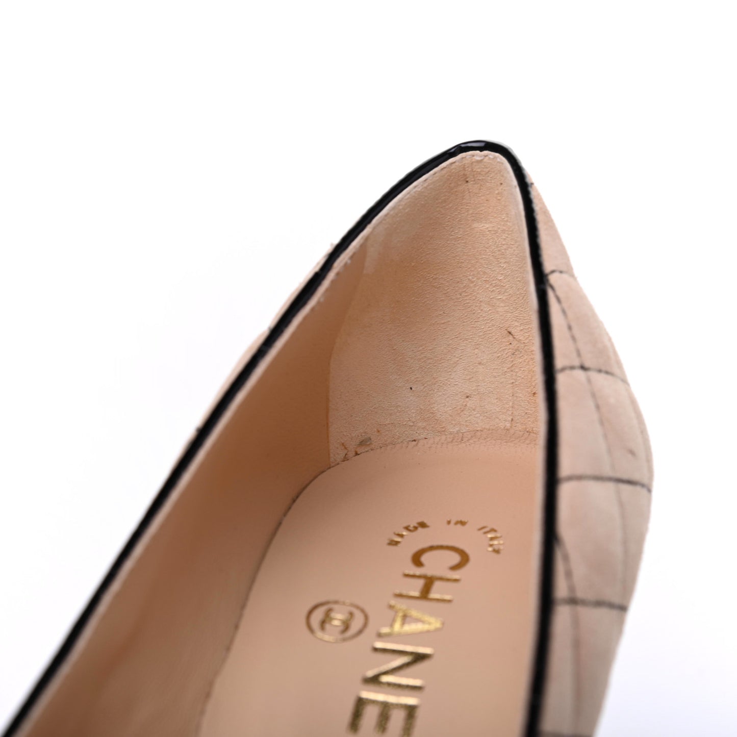 Suede Quilted Cap Toe Pumps 39 Beige Black