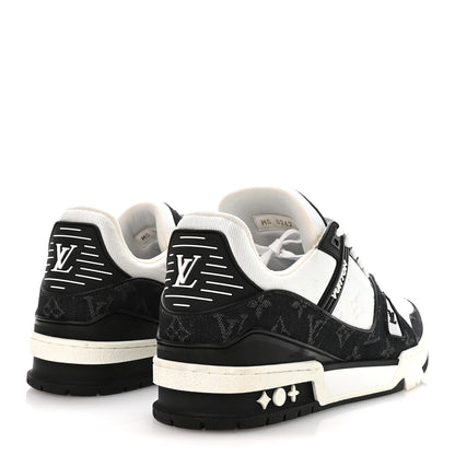 Louis Vuitton Calfskin Monogram Denim Mens LV Trainer Sneakers 8.5 Black 5 of 9