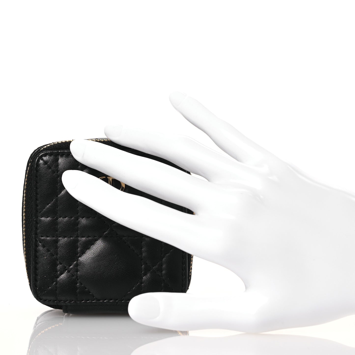 Calfskin Cannage Mini Caro Jewelry Case Black