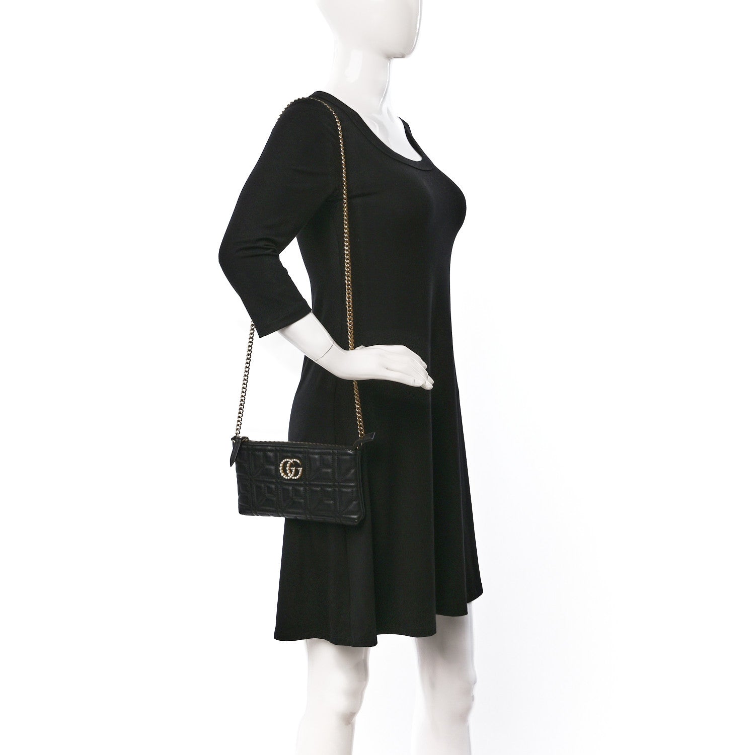 Gucci Calfskin Matelasse Mini Pearly GG Marmont Chain Bag Black 2 of 8