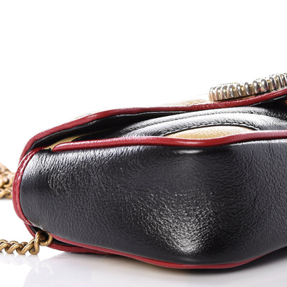 Gucci Vintage Effect Calfskin Matelasse Diagonal Striped Super Mini Torchon GG Marmont Shoulder Bag Black Beige 5 of 10