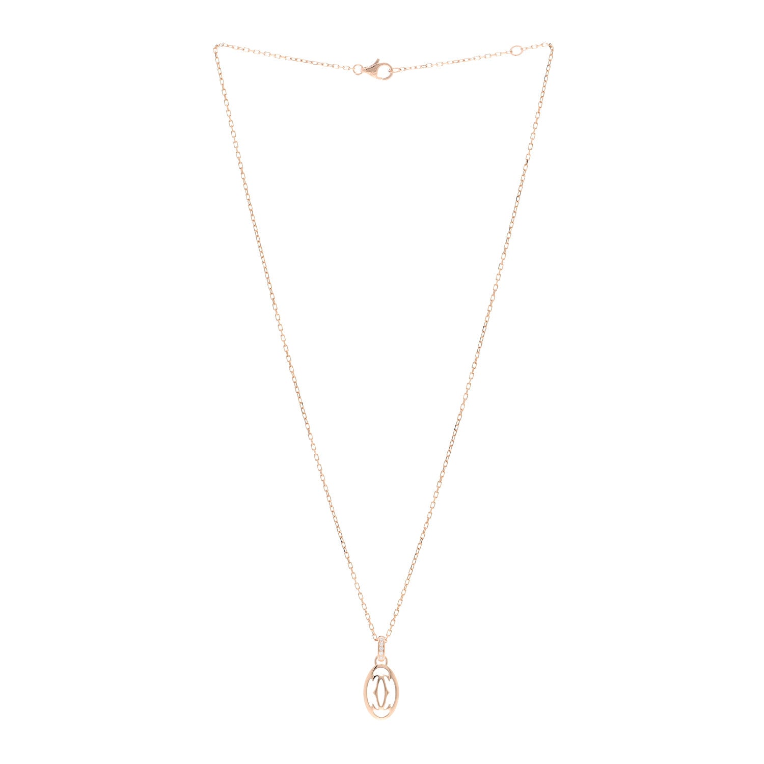 Cartier 18K Pink Gold Diamond Logo Pendant Necklace 3 of 5
