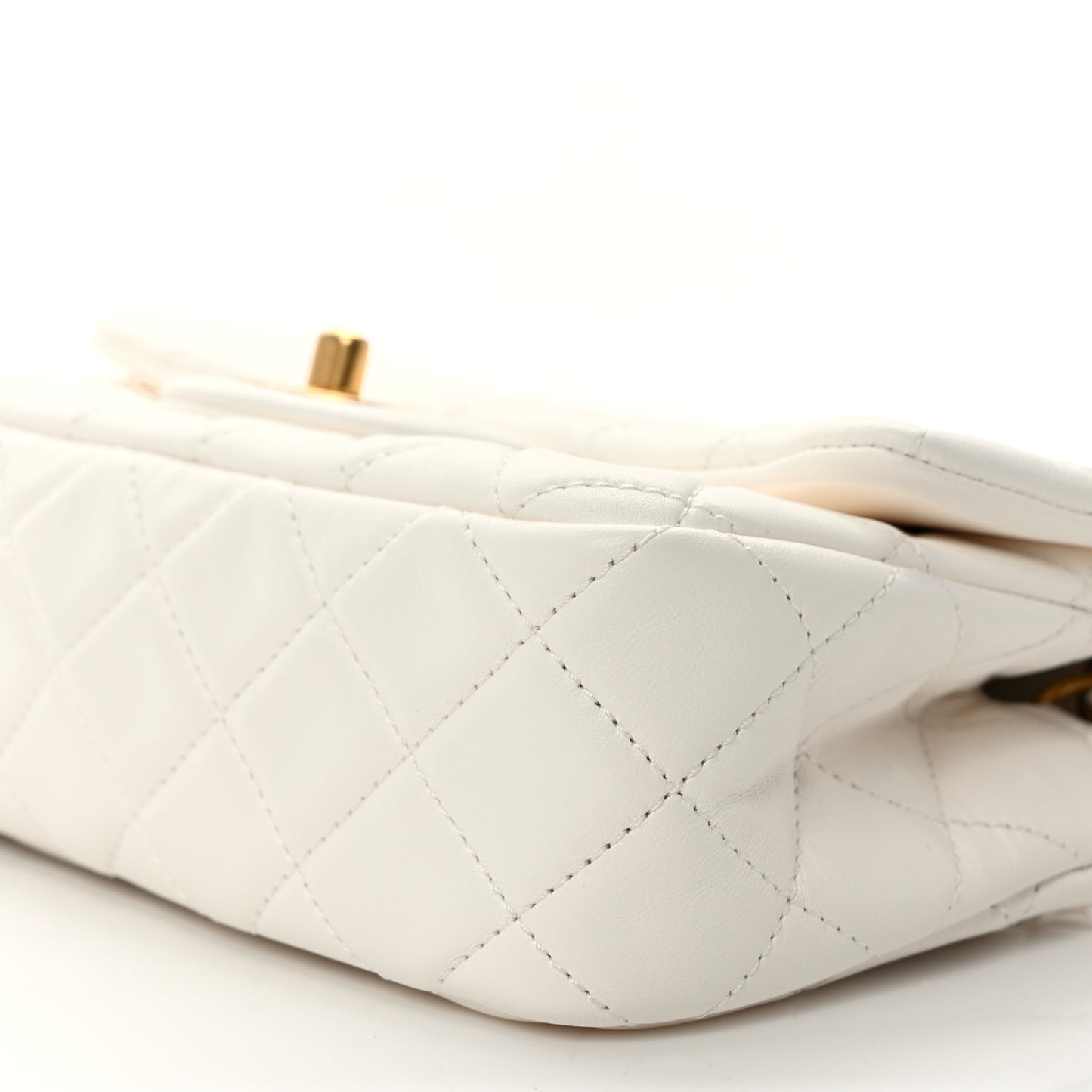 Lambskin Quilted Mini Rectangular Pearl Crush Flap White
