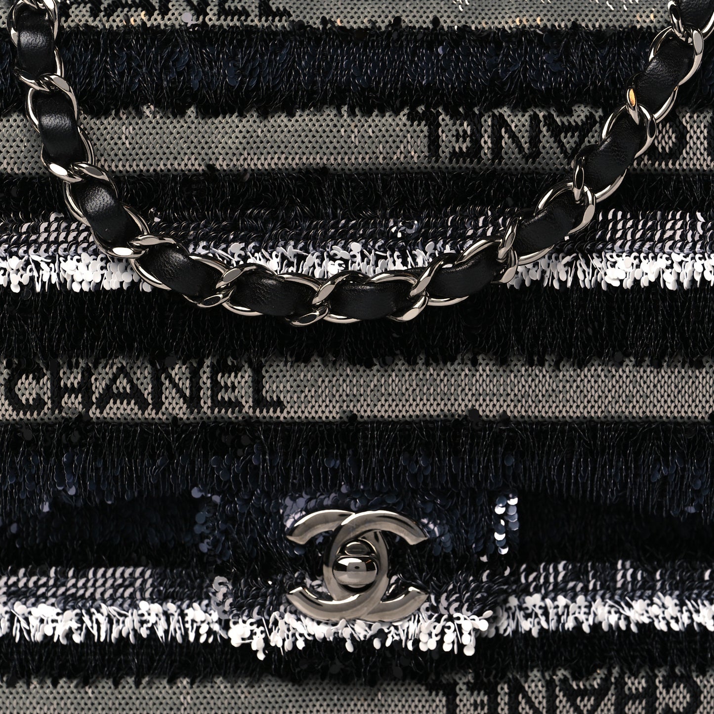 Sequin Logo Small Flap Black White