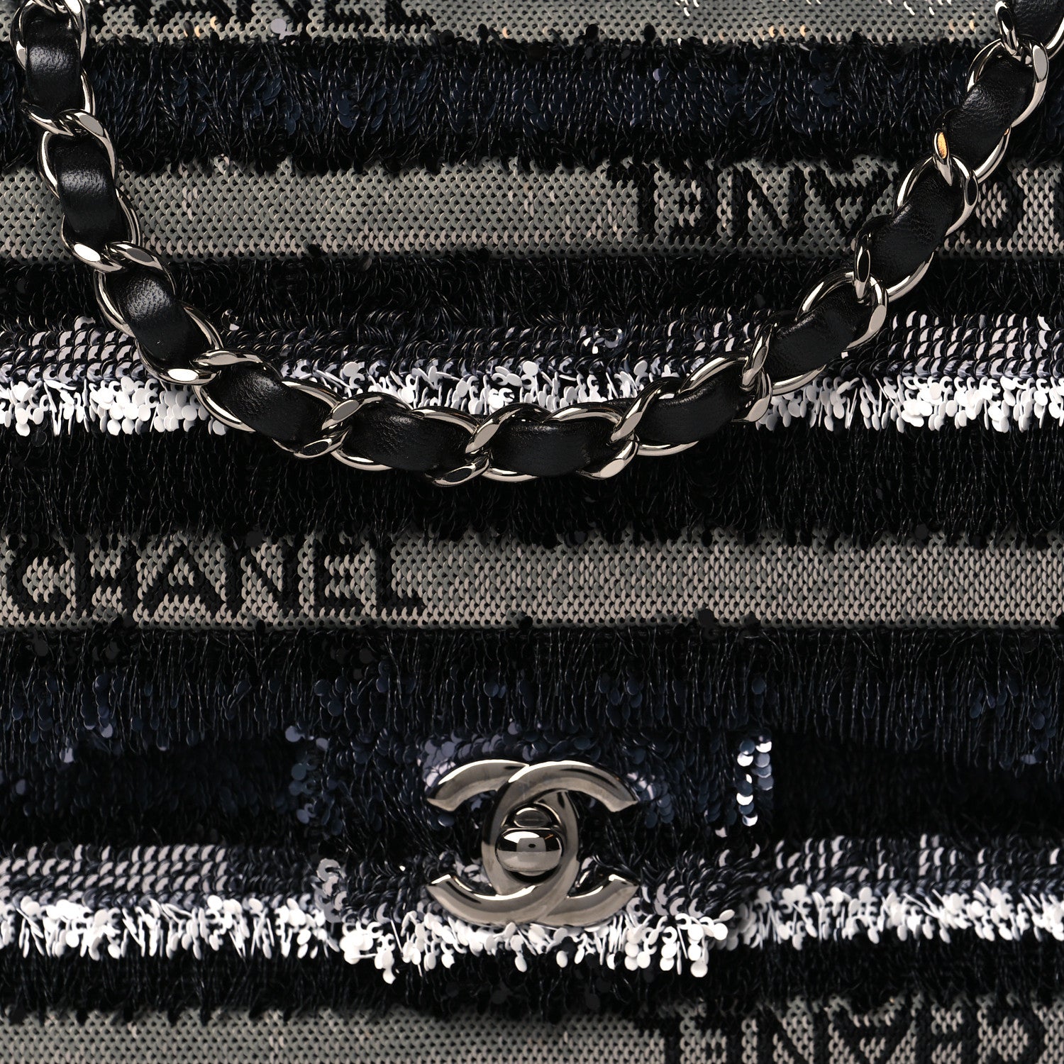 Chanel Sequin Logo Small Flap Black White 8 of 8