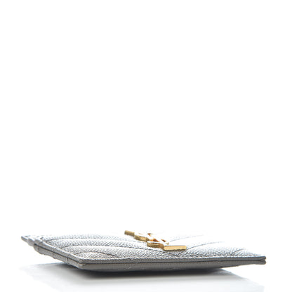 Saint Laurent Grain De Poudre Matelasse Chevron Monogram Credit Card Case Earth 4 of 7