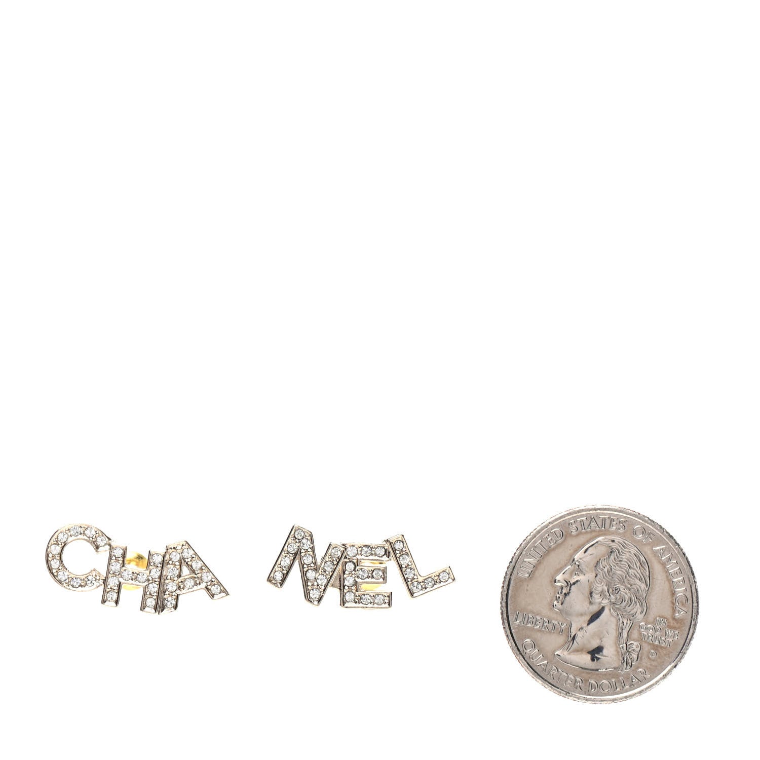 Chanel Crystal Pearl Signature Stud Earrings Gold 2 of 5