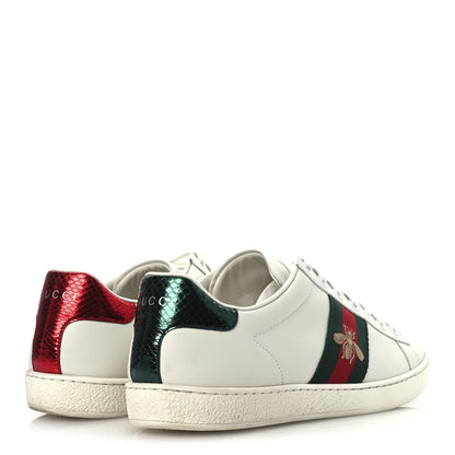 Gucci Calfskin Ayers Bee Embroidered Womens Ace Sneakers 37.5 White Green 5 of 15