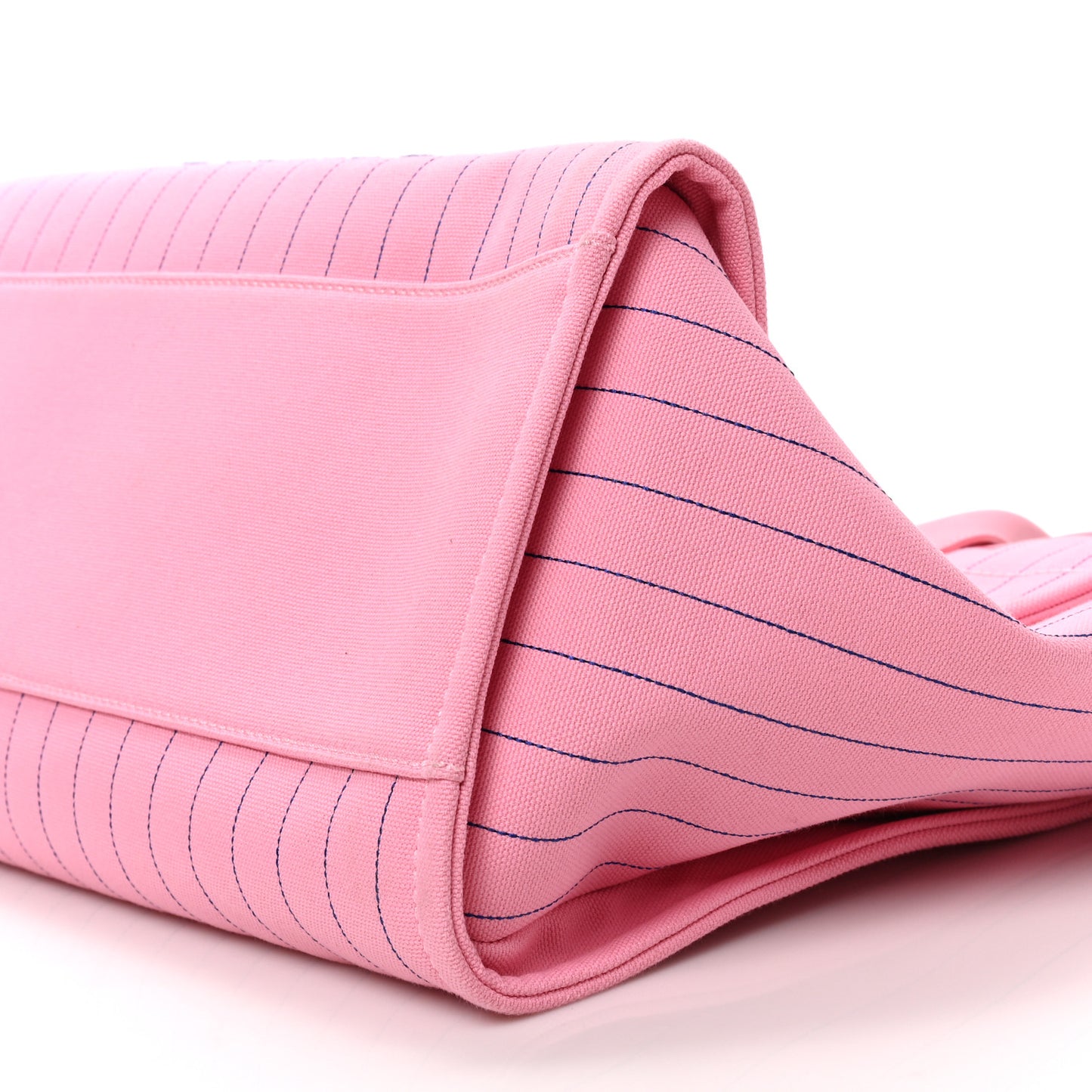 Canvas Calfskin Striped Large Deauville Tote Pink Blue