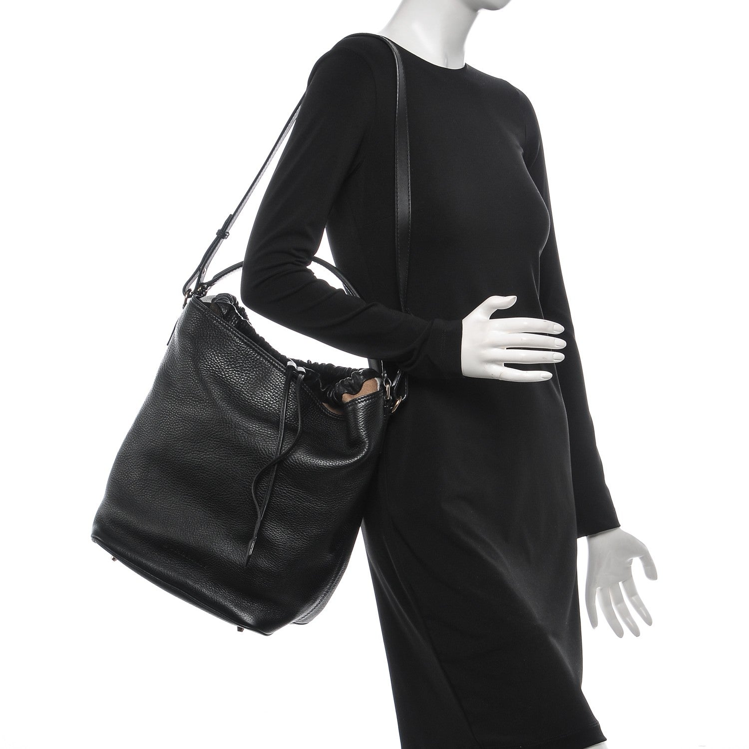 Burberry Grainy Calfskin Canvas Mega Check Medium Ashby Hobo Black 2 of 7