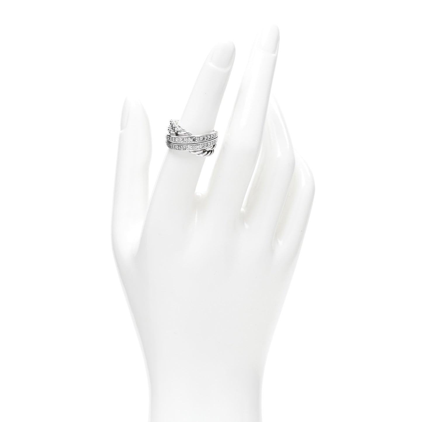 Sterling Silver Pave Diamond 11mm Crossover Cable Ring 53 6.25