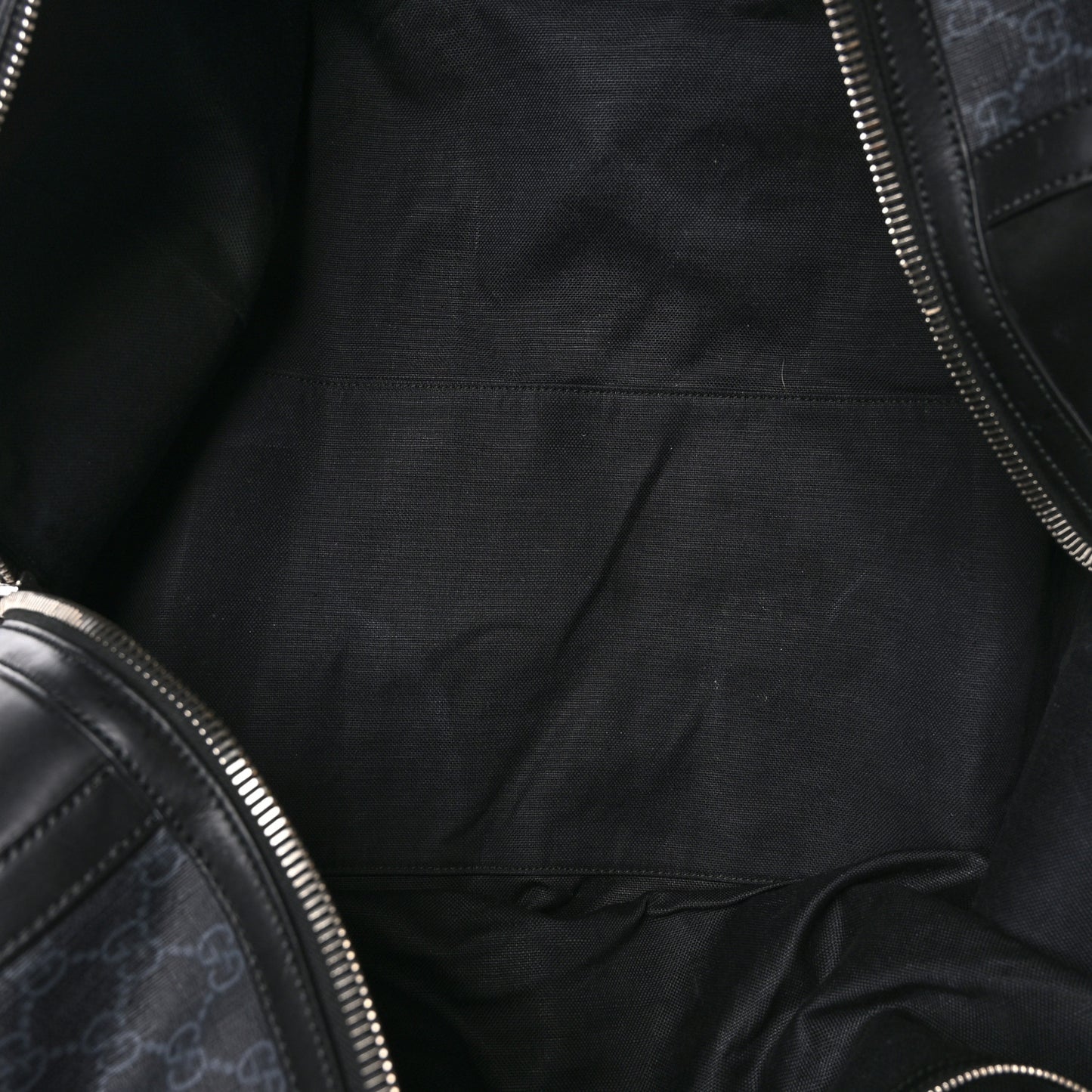 Soft GG Supreme Monogram Appia Calfskin Web Large Carry On Duffle Bag Black Grey