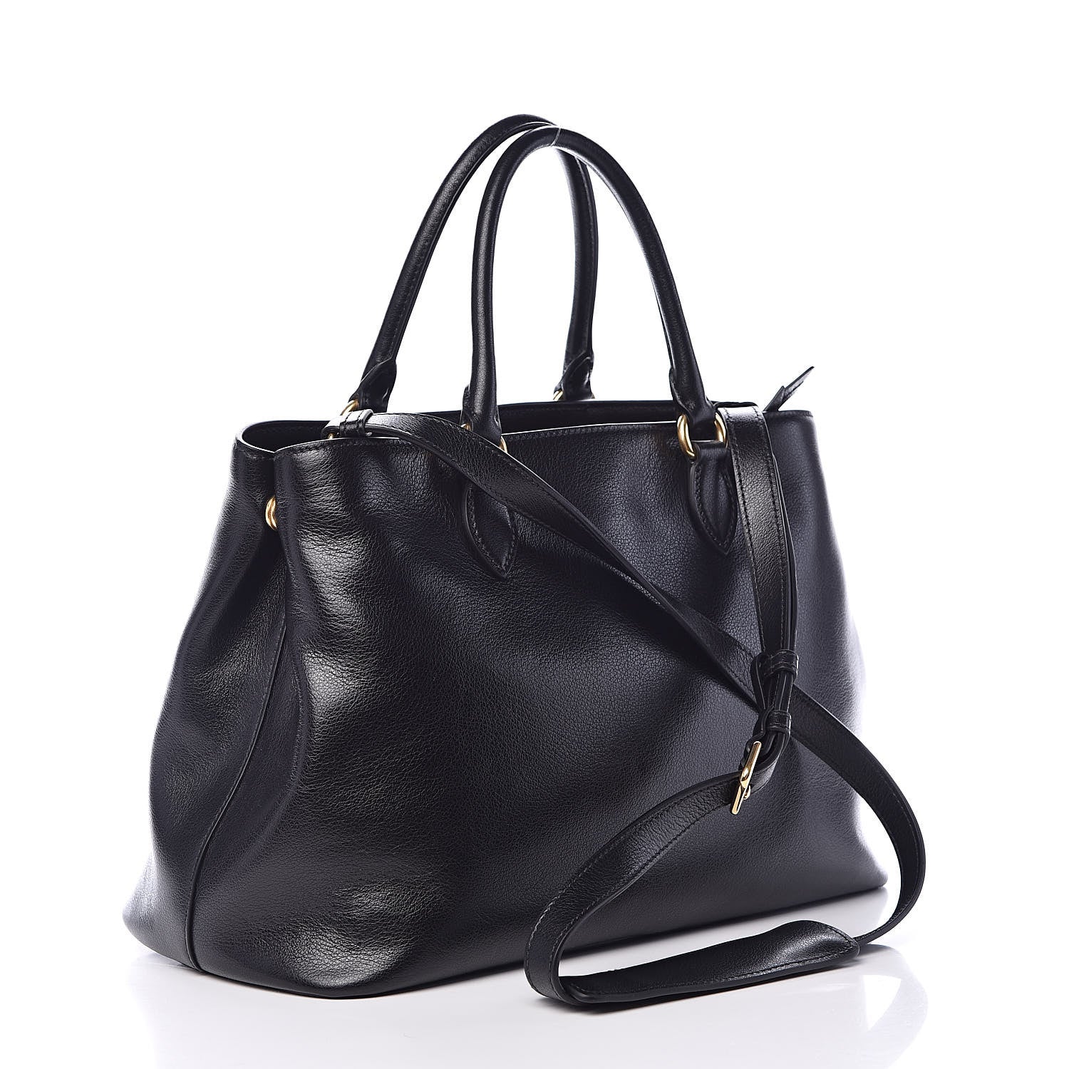 Prada Glace Calfskin Embossed Logo Tote Black 3 of 11