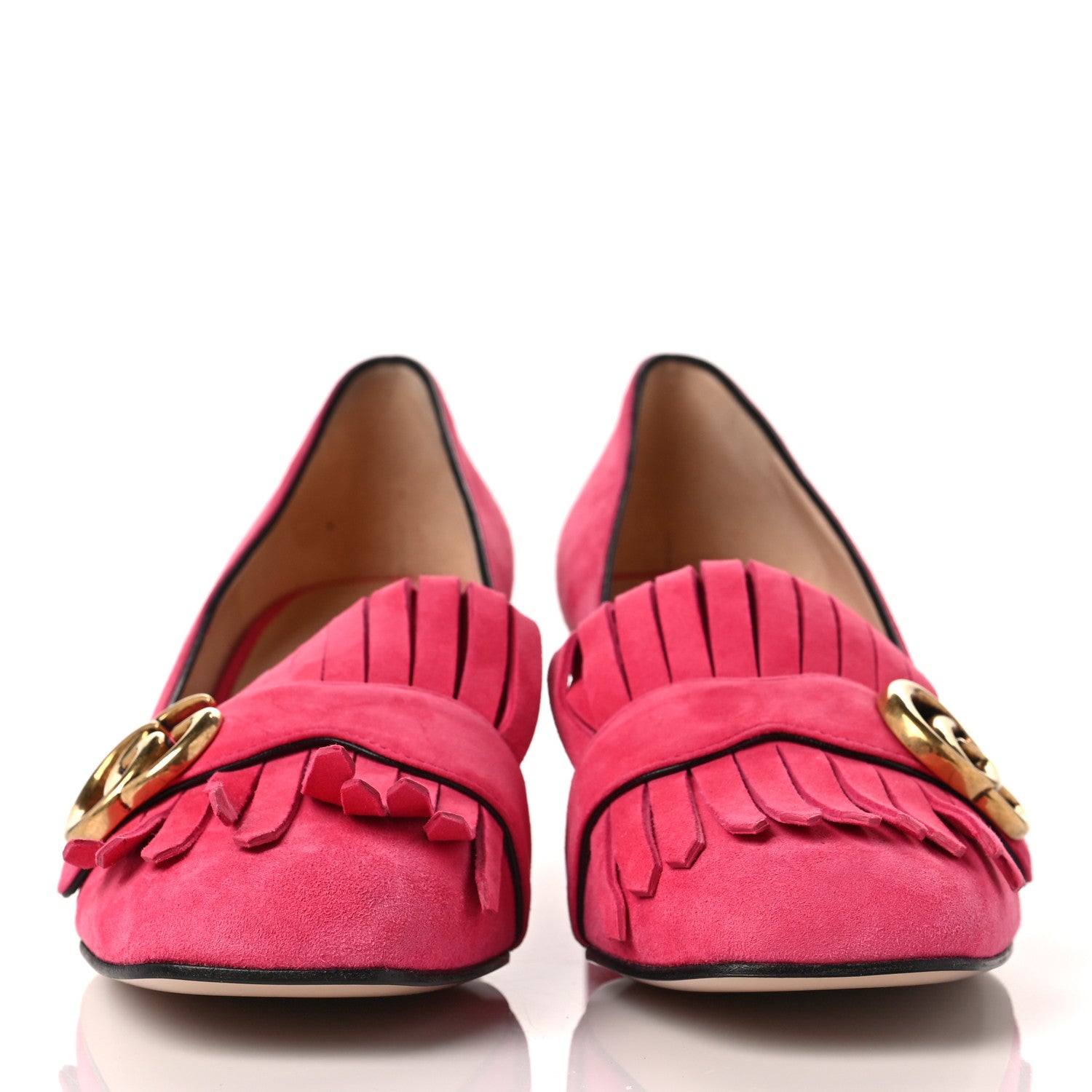 Gucci Kid Scamosciato GG Marmont Fringe 50mm Loafer Pumps 38.5 Hot Pink 2 of 8