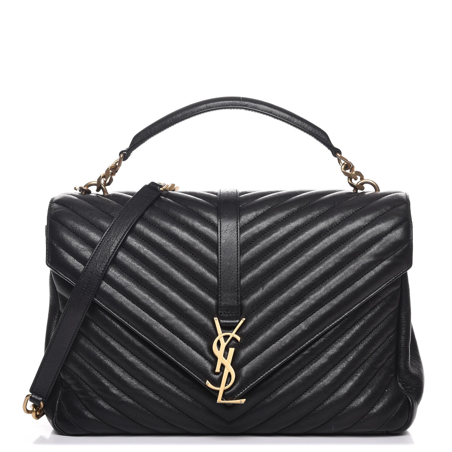 Saint Laurent Sheepskin Matelasse Chevron Monogram Large College Satchel Black 1 of 12