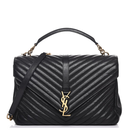 Saint Laurent Sheepskin Matelasse Chevron Monogram Large College Satchel Black 1 of 12