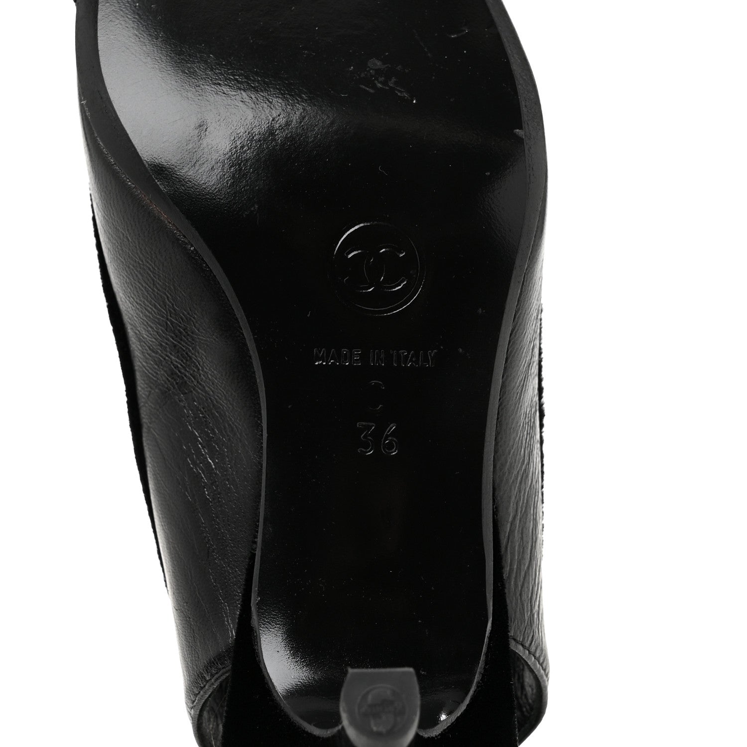 Chanel Velvet Lambskin Pearl CC Slingback Pumps 36 Black 8 of 9