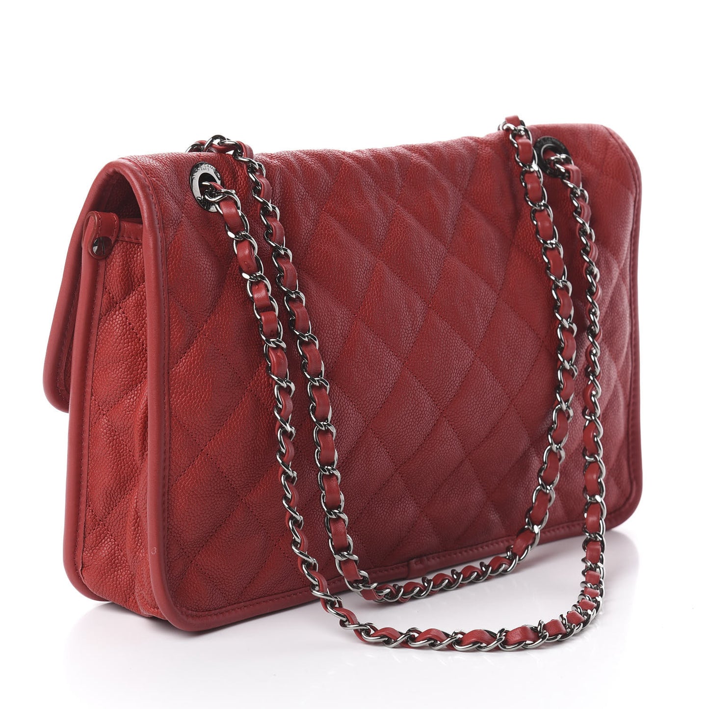 Caviar Quilted Large French Riviera Flap Red