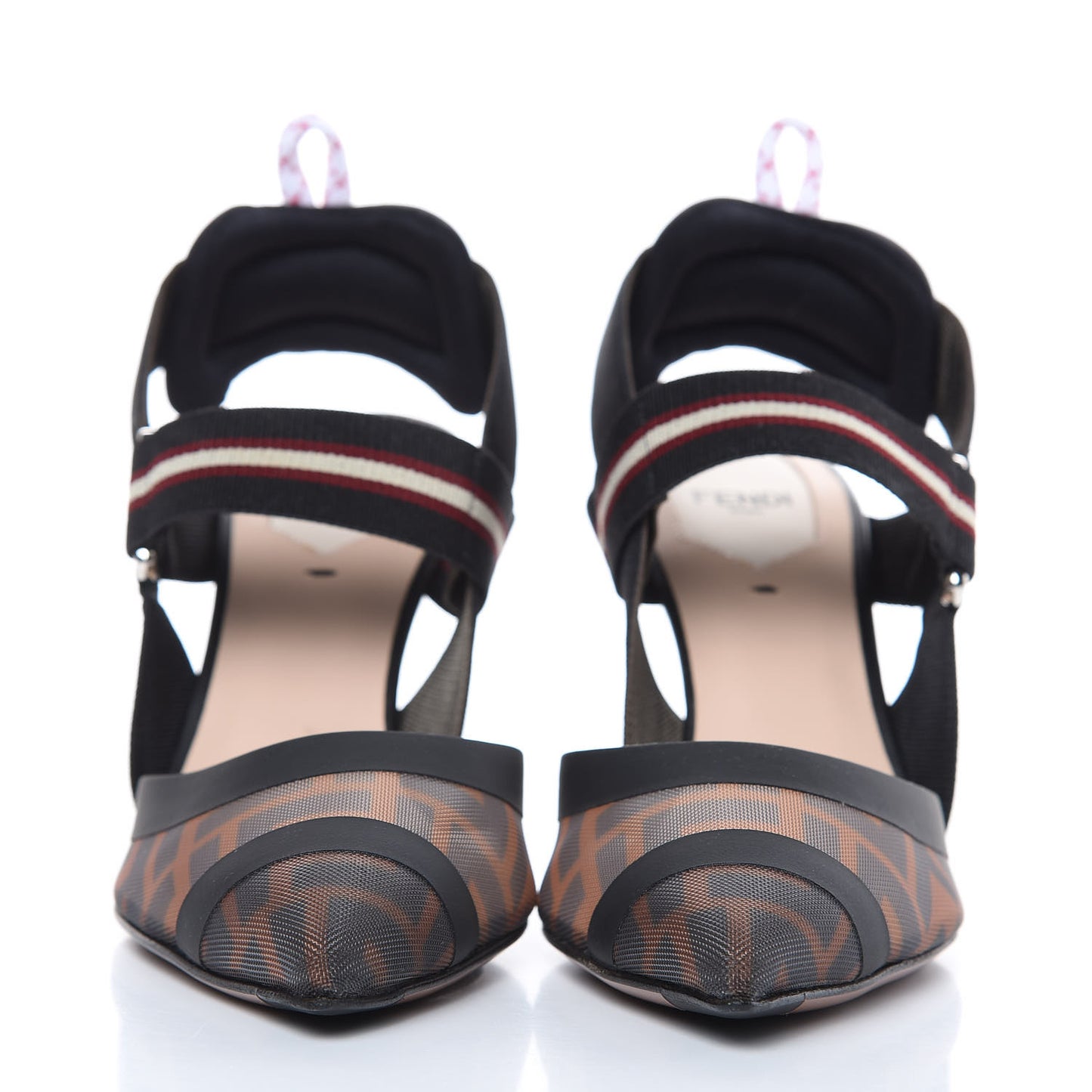 Technical Mesh FF Colibri 85mm Slingback Pumps 36 Tobacco Moro Bordeaux Black Military