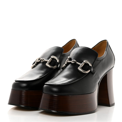 Gucci Malaga Kid Horsebit Platform Loafers 37.5 Black 3 of 9