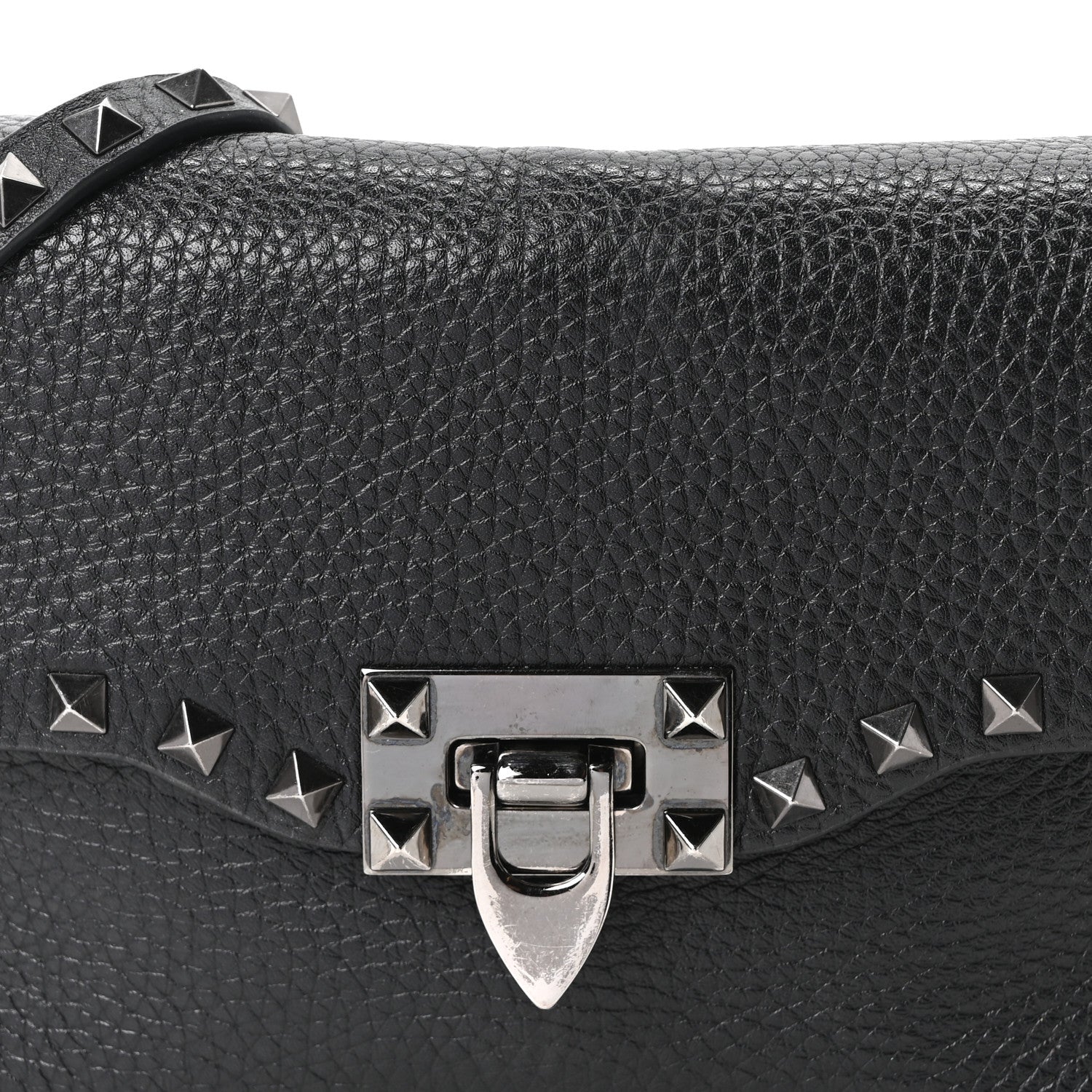 Valentino Garavani Pebbled Calfskin Monochrome Medium Rockstud Flip Lock Crossbody Bag Black 7 of 9