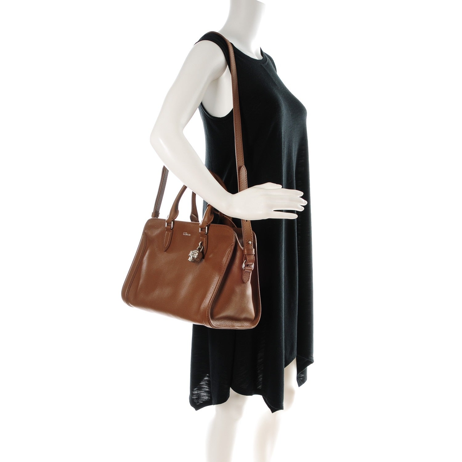 Alexander McQueen Pebbled Calfskin Small Skull Padlock Zip Around Tote Cognac 2 of 7
