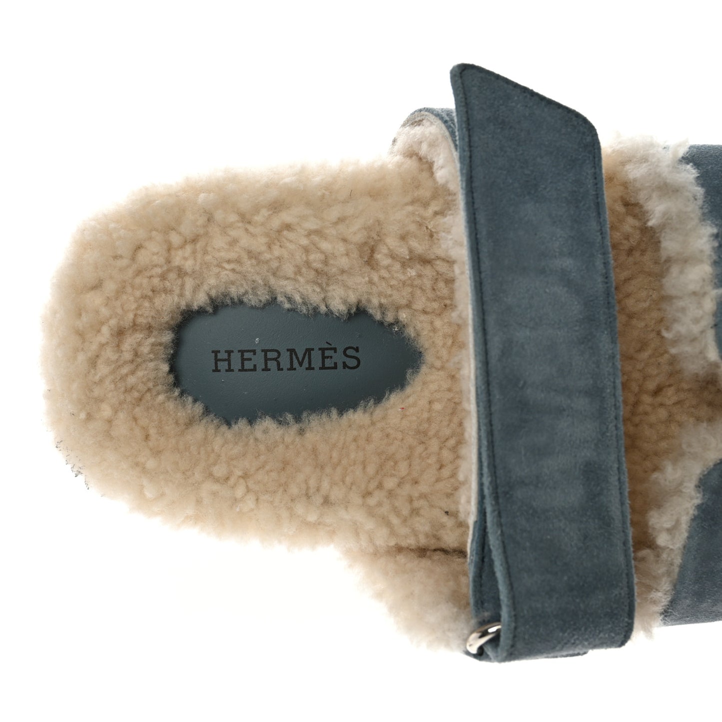 Suede Goatskin Woolskin Womens Chypre Sandals 35.5 Bleu Pinede Ecru