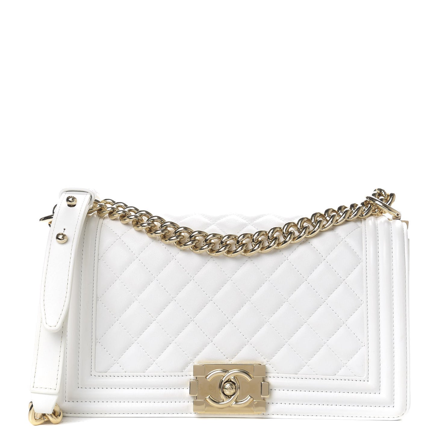 Lambskin Quilted Medium Boy Flap White