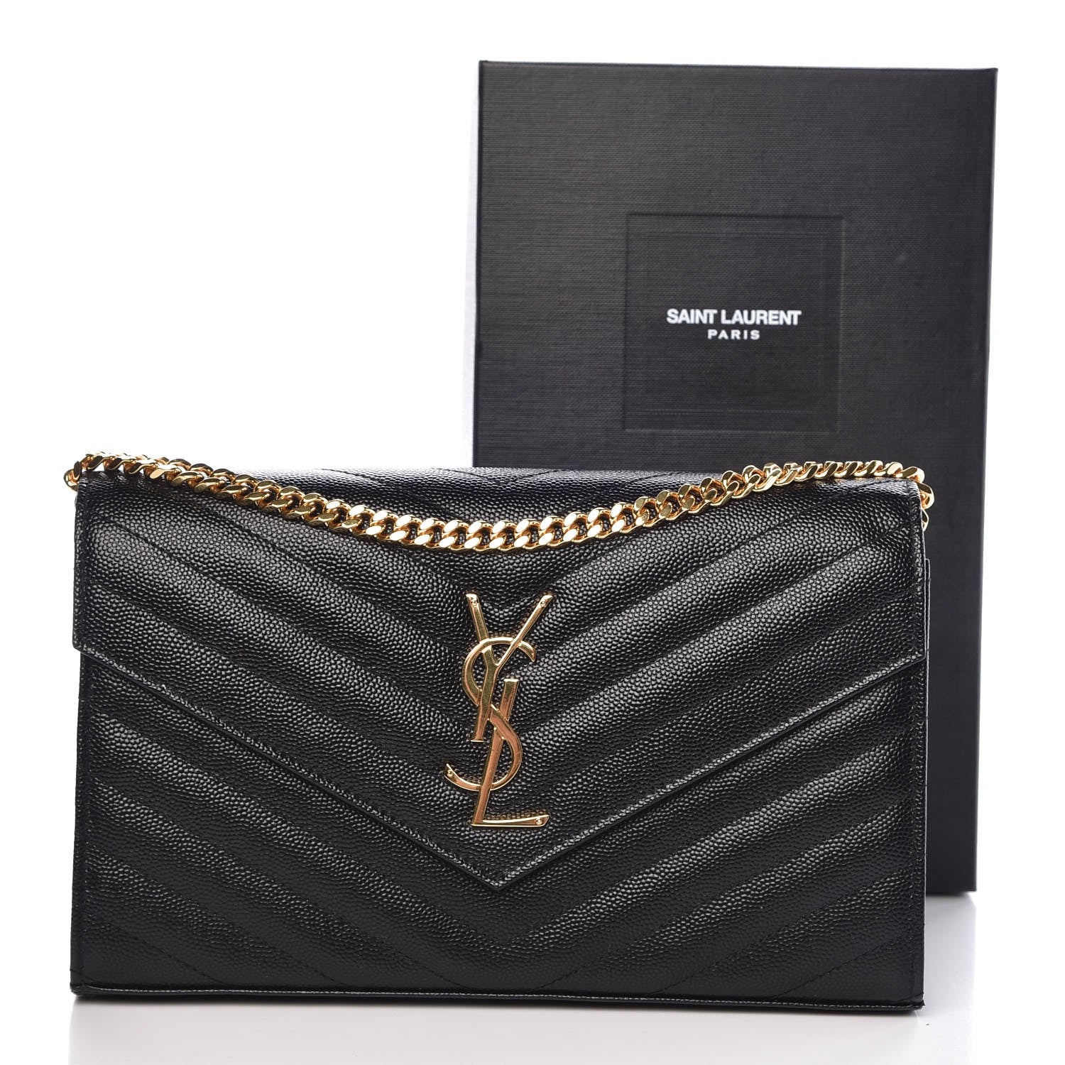 Saint Laurent Grain De Poudre Matelasse Chevron Monogram Chain Wallet Black 8 of 8