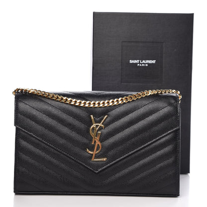 Saint Laurent Grain De Poudre Matelasse Chevron Monogram Chain Wallet Black 8 of 8