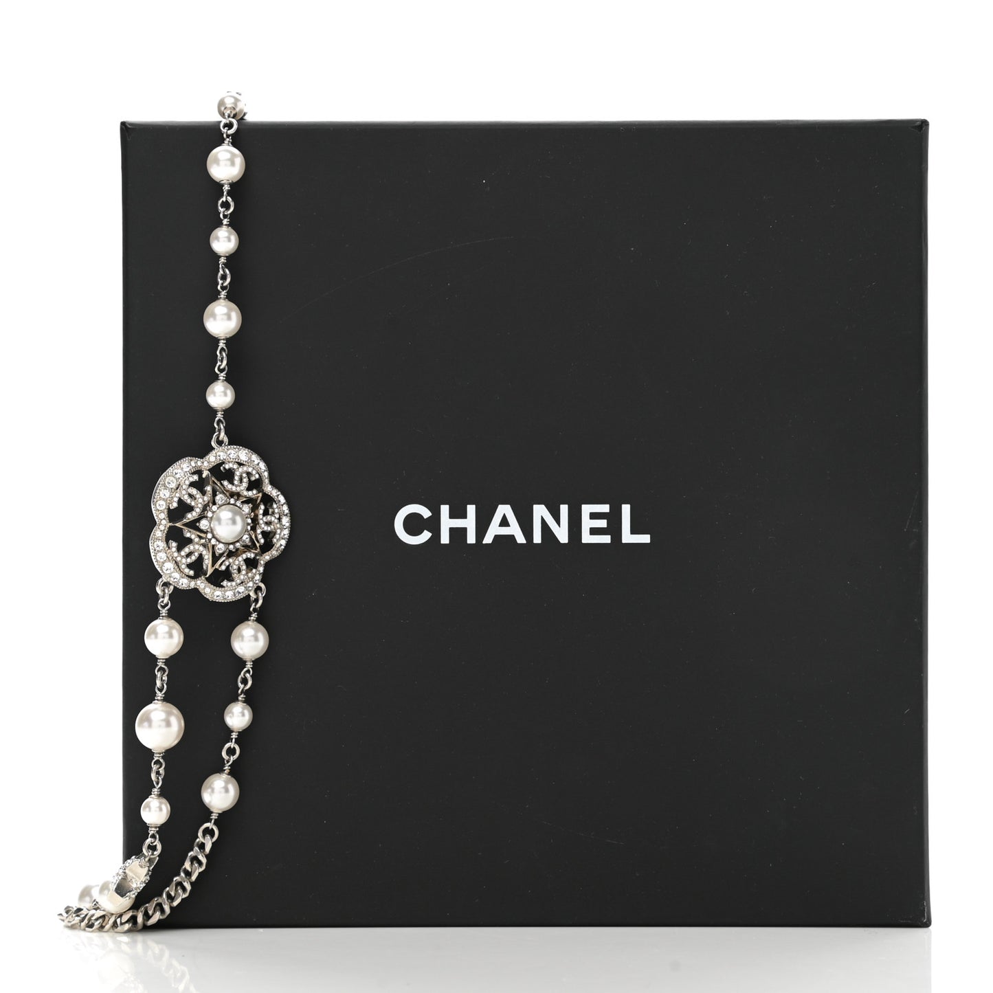 Crystal Pearl Flower CC Belt Silver