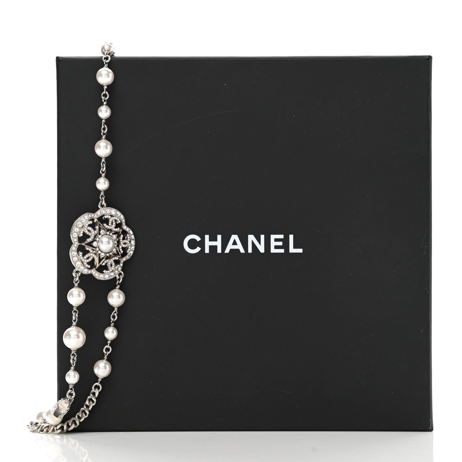 Chanel Crystal Pearl Flower CC Belt Silver 4 of 4