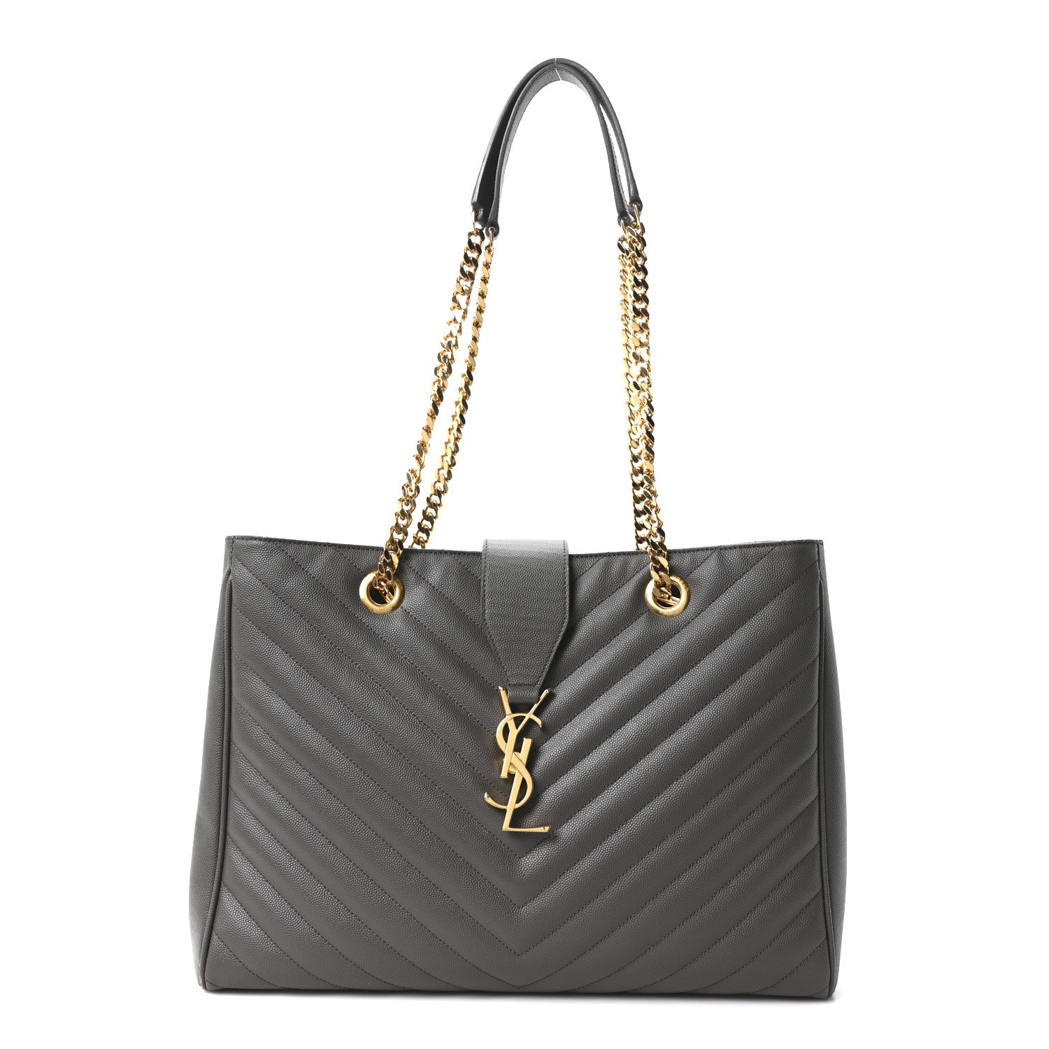 Saint Laurent Grain De Poudre Matelasse Chevron Monogram Shopping Bag Fog 1 of 10